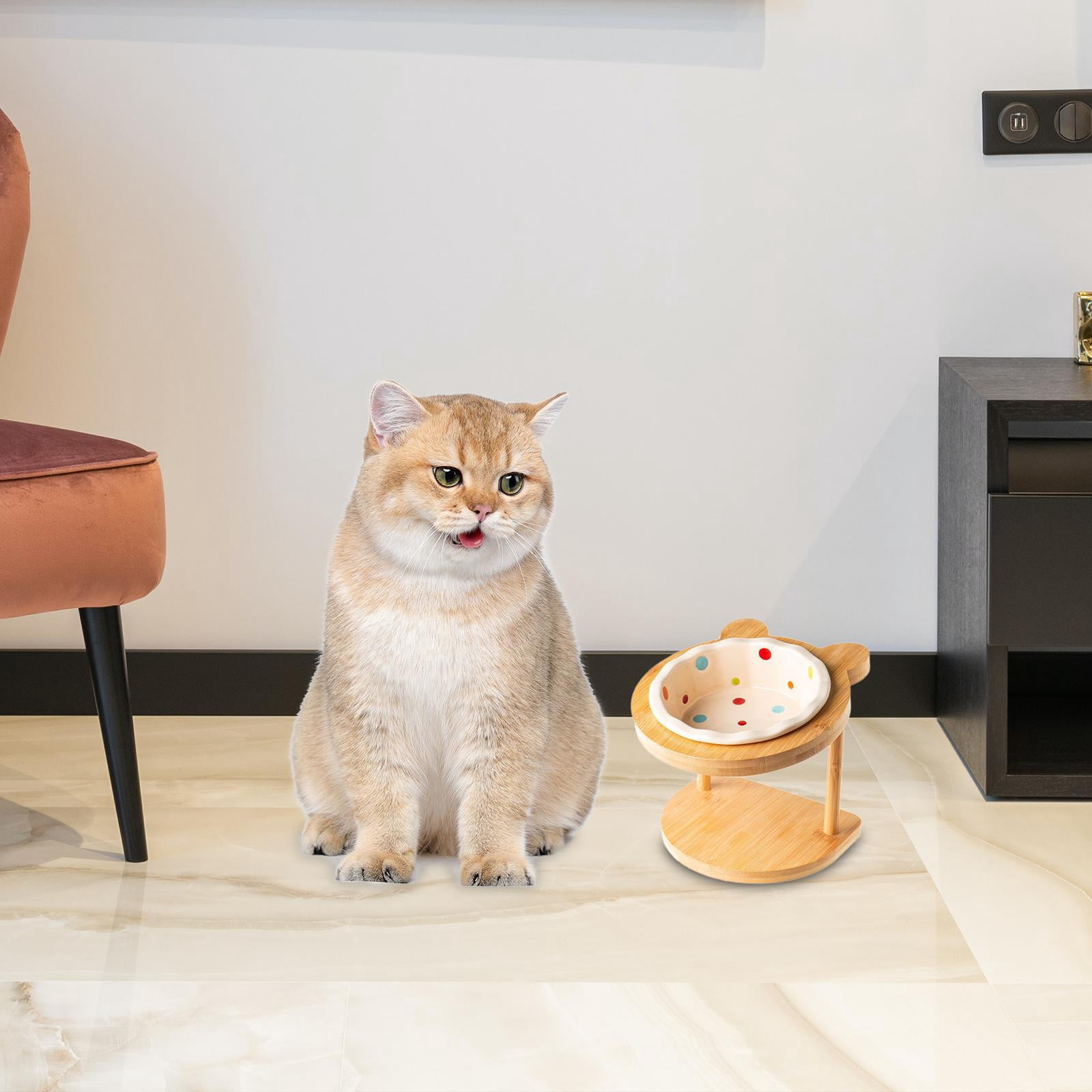 Raised Pet Bowls Wood Stand Pet Feeder Waterer Rack Single Wooden Pet Supplies Elevated Cat Bowls Stand Small Dog Bowls Stand for for Indoor B