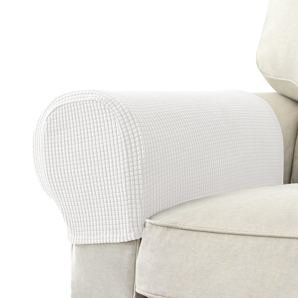 Fundas elásticas para reposabrazos, fundas de LICRA para brazos para sillas, sofás, sillones, fundas para sofá reclinable, 2 uds.(Blanco lechoso)(Un par)
