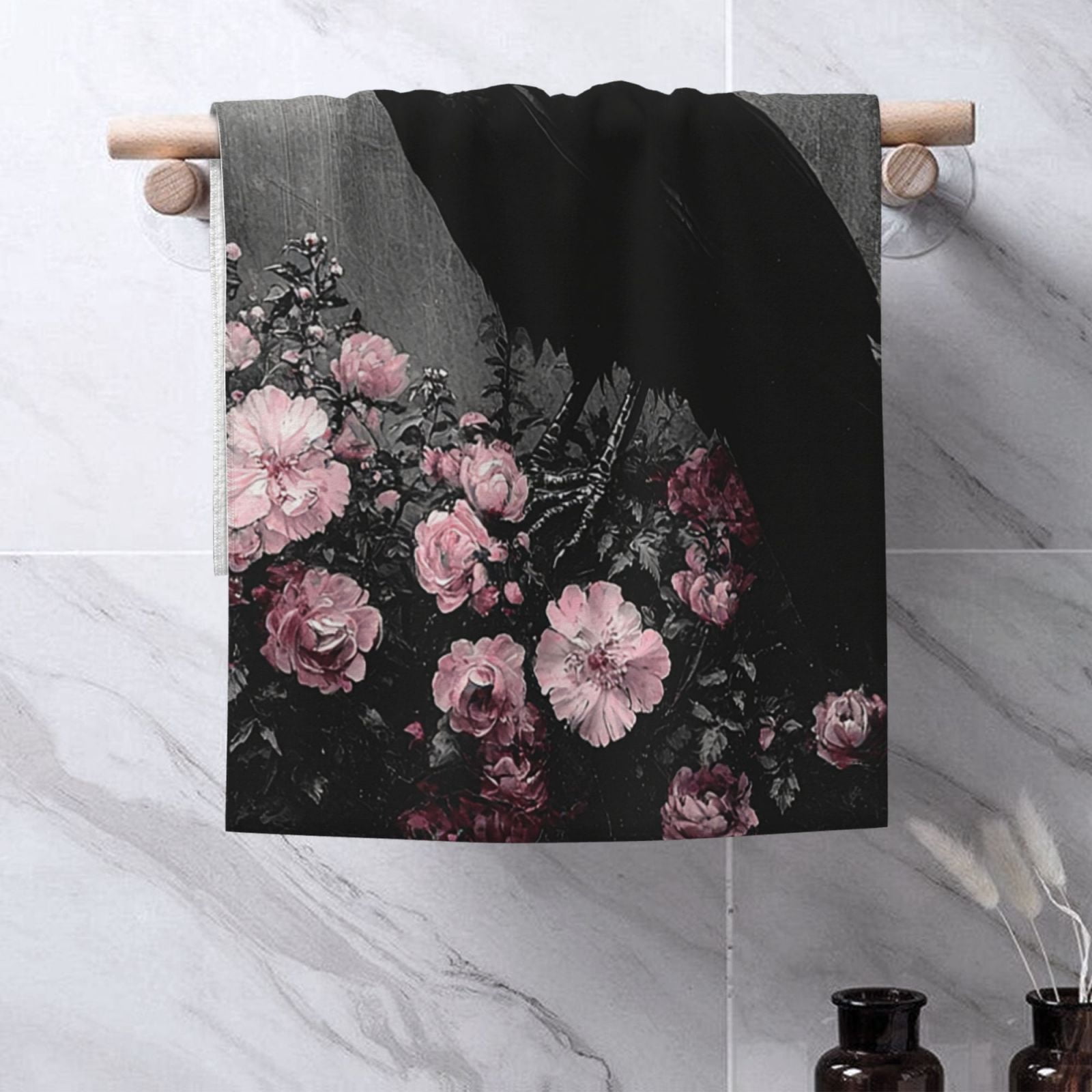 Crow Raven Flowers Full Moon Black 27.5" x 16" Ultra Soft Hand Towel, Face Wash Cloth for Bathroom, Gym, Travel, Pool