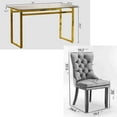 thumbnail image 2 of Sumdeal Modern 51" Rectangular Glass Dining Table with 2 Luxurious Velvet Chairs Dining Table Set(3-Piece) Golden Base,Table and 2 Gray Chairs Golden Leg, 2 of 7