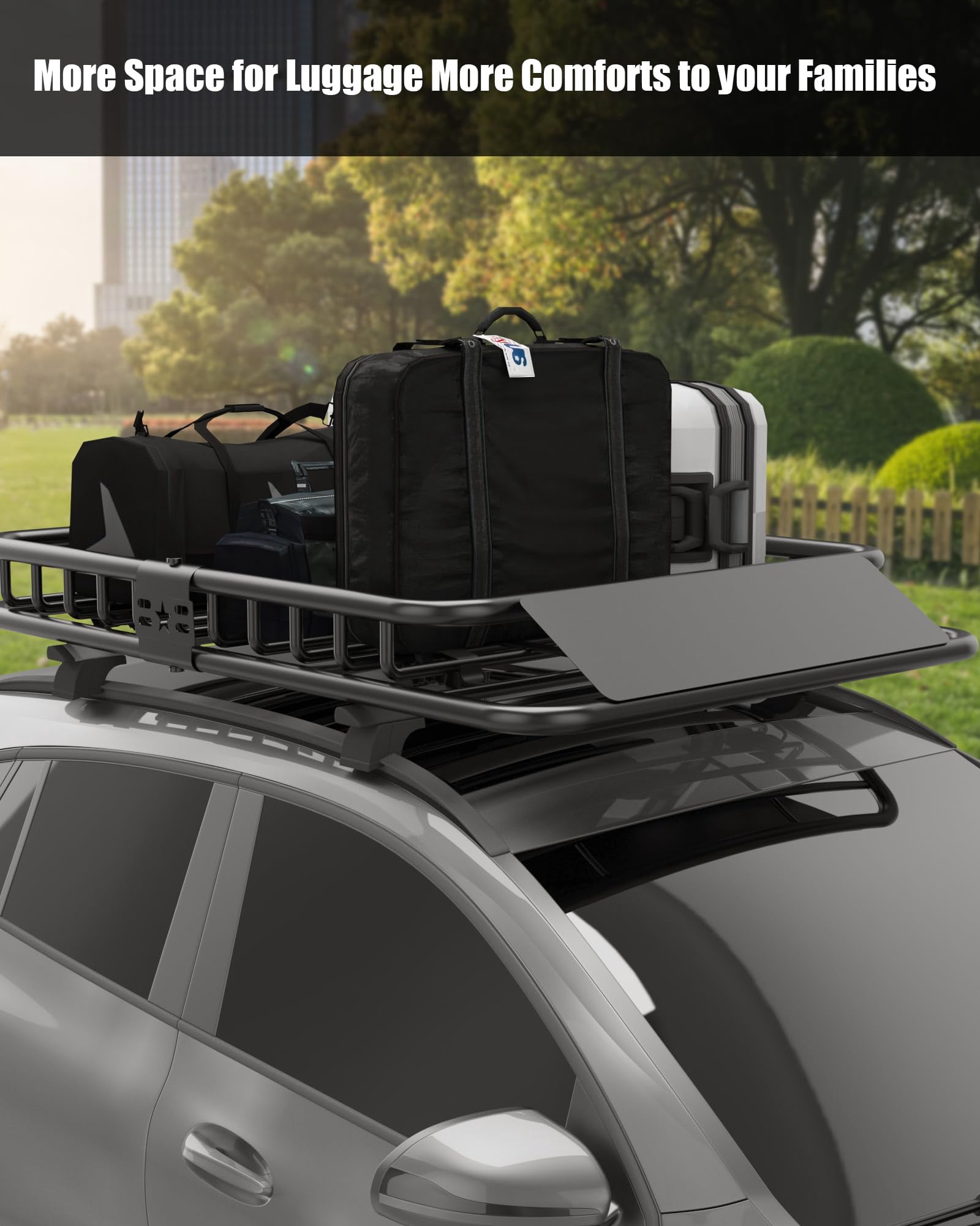 Roof Rack Rooftop Cargo Carrier Steel Basket, 200lbs Heavy Duty Motoring Roof Rack, Top Mount Universal Rack Carrier for SUV, Truck, Black Steel