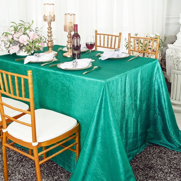 Wedding Linens Inc. 90"x156" Rectangular Seamless Crushed Crinkle Taffeta Crinkle Tablecloth - Jade