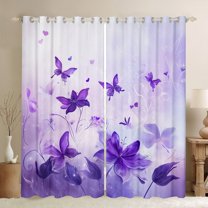 Manfei Rustic Butterfly Black Out Curtains,Country Natural Theme Curtains Pack of 2 (42x63 Each),Purple Flower Bedroom Curtains For Girl,Luxury Bedroom Decor