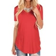thumbnail image 1 of Paille Summer Swallow Tail Tops for Women Casual Loose V Neck Tunic Short Sleeve Solid Color Blouse T-Shirt, 1 of 4