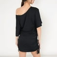 thumbnail image 5 of Women's Off-Shoulder Batwing Sleeve Drawstring Ruched Mini Dress- Black,X Large, 5 of 7