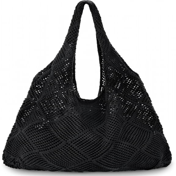 GASTROPOD 2026 New Crochet Bag for Women, Crochet Tote Summer Bag Mesh Large Shoulder Bag Black Tote Bag for Women for Casual,Beach,Shopping,Travel (Black 14 X 10 X 26.5In)