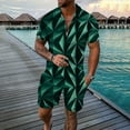 thumbnail image 2 of Mens Beach Outfit White V Neck Hawaiian Printed Business Casual Set Oversized Summer Casual Casual Vacation Travel Suit,Green,XXXXXXL, 2 of 4
