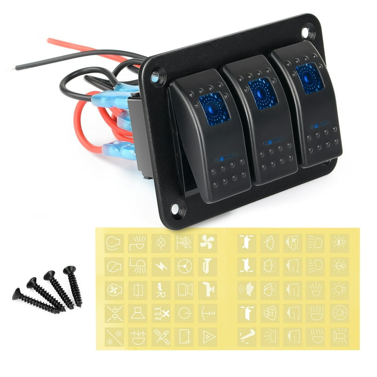 Nilight Metal Auto 3 Gang Rocker Switch Panel, 5 Pin ON/Off