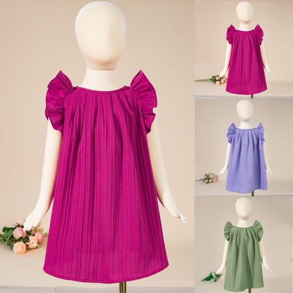 Jinhomg Toddler Girls Summer Dresses Cute Ruffle Hem Midi Dress Loose Fit Comfy Sleeveless Ruched Dresses Baby Kids Cute Playwear Green 3-4Years