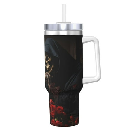 

Matuu Elegant Rose Skull for 40OZ Ice Cup with Handle Durable Thermal Cups Keep Drinks Cold and Hot Insulated Car Mug with Lid