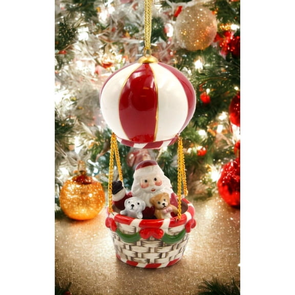 Ceramic Santa Hot Air Balloon Ornament 2.75x5.375 Christmas Gift