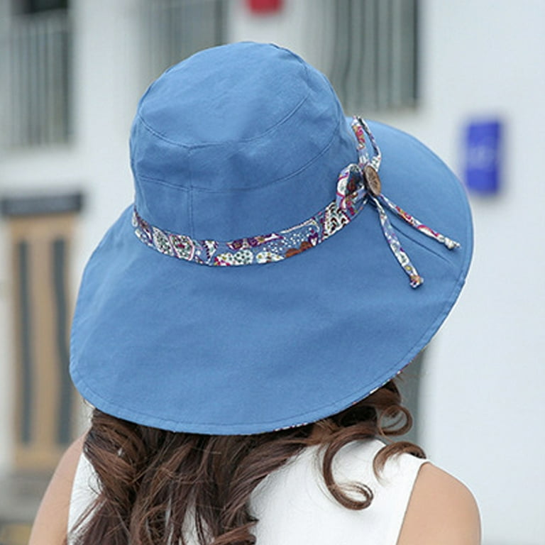 Women's Ponytail Sun Hat UV Protection Foldable Mesh Wide Brim Beach  Fishing Hat - Tibetan blue