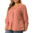 thumbnail image 3 of MODA NOVA Junior's Plus V Neck Long Sleeve Twist Knot Top Peach 2X, 3 of 8