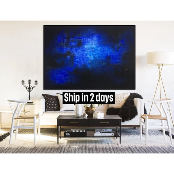 36x54" Original Abstract Painting Large Modern Artwork Creative Navy Blue Painting