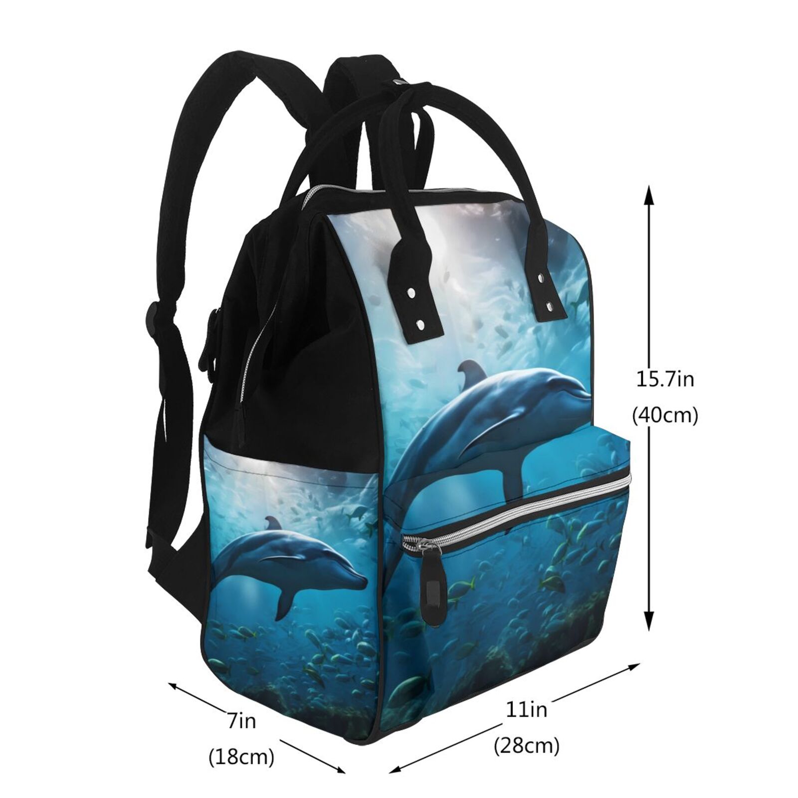 Kdxio Baby Diaper Backpack,Multi-Function Travel Backpack Nappy Bags,Nursing Bag, Fashion Mummy,Roomy Waterproof for Baby Care(Ocean Dolphin Fish School)