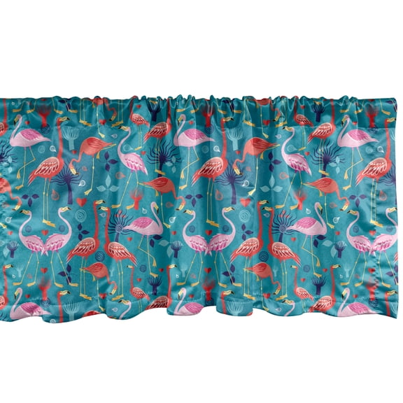 Ambesonne Flamingo Window Valance, Colorful Animals Swirls, 54" X 12", Multicolor