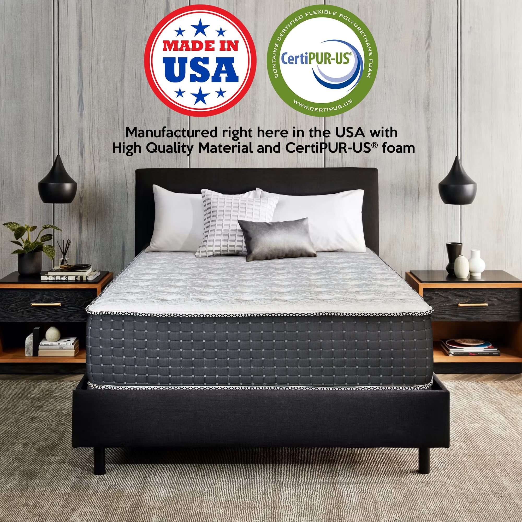 Continental Sleep, 14" Firm Hybrid Mattress-w/Heavy Damask Fabric, Pocket Coils for Motion Isolation, Pressure Relief & Cooling-Reinforced Edges, H/D Foam Base, 2" Soft Quilted Top, Queen