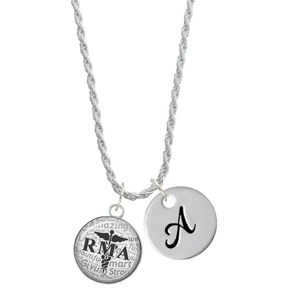 Delight Jewelry Silvertone Domed Black RMA Silvertone Script Initial Disc - A - Charm Necklace, 20" 3"