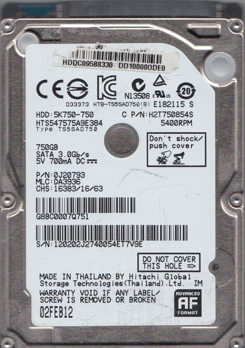 HTS725050A7E630, PN 0J26195, MLC DA4873, Hitachi 500GB SATA 2.5