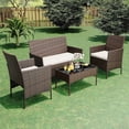 thumbnail image 2 of 4 Pieces Patio Furniture Sets, Outdoor Wicker Conversation Sets with Soft Cushion and Glass Table, All Weather Manual Rattan Chairs for Garden, Terrace, Porch, Lawn, Poolside, Brown and Beige, 2 of 5