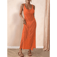 thumbnail image 5 of Women'S Crochet Coverups Sleeveless Beachwear Dresses Side Slit Maxi Beachwear Orange One Size, 5 of 8