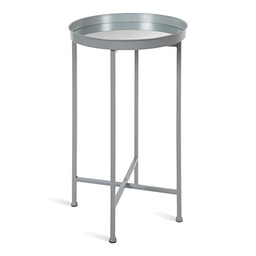 Kate and Laurel Celia Table d'Appoint Ronde avec Plateau Miroir, 14 Pouces x 14 Pouces x 25.75 Pouces, Gris, Table d'Appoint Moderne Pliable en Métal