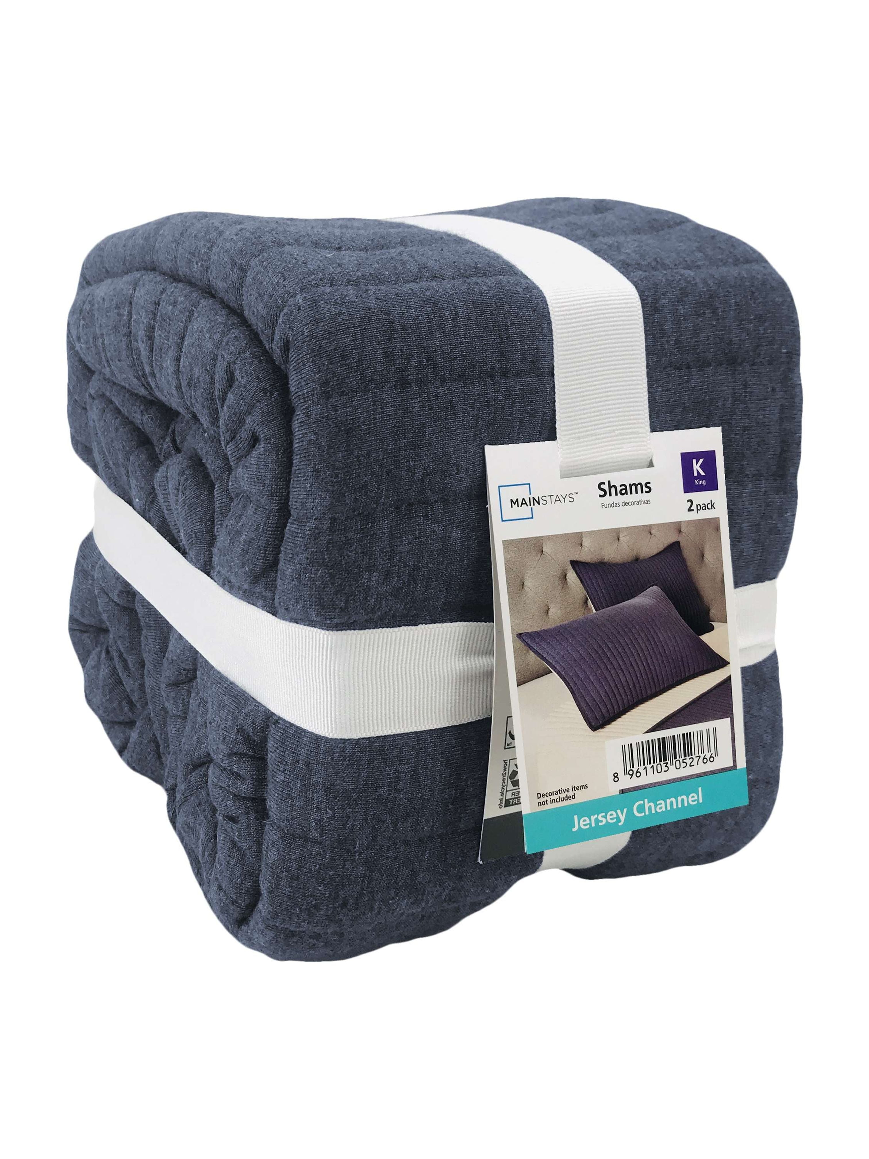 Mainstays King Pillow Sham - Indigo Blue Soft Jersey, Cotton-Rich T-Shirt Soft Decorative Bed Sham, 2 Pack