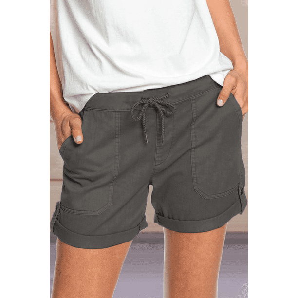 Women Casual Shorts Plain Solid Color Elastic Waist Drawstring Pockets  Shorts Ladies Summer Beach Lightweight Short Lounge Pants Solid Color  Straight Dark Gray M - Walmart.com