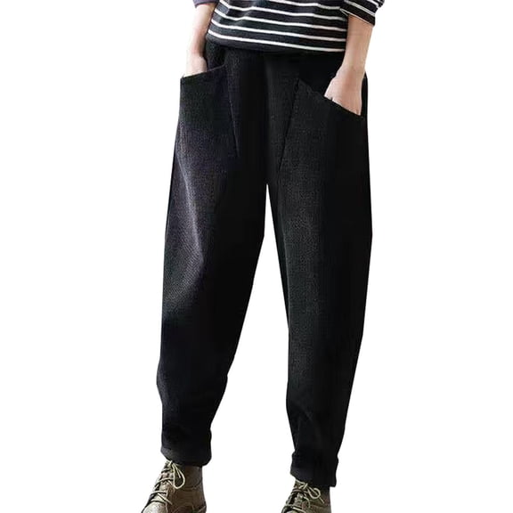TRUBKH Corduroy Pants Women Baggy Pants Jogger Pants Plus Size Cargo Pants High Waisted Cargo Pants Barrel Pants Women Black L