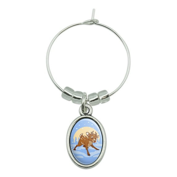 Baby Reindeer Christmas Holiday Wine Glass Oval Charm Drink Marker