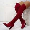thumbnail image 7 of Xfvqtps Womens Thigh High Boots Pull on Side Zipper Chunky High Heel Pointed Toe Suede over the Knee Boots, 7 of 7