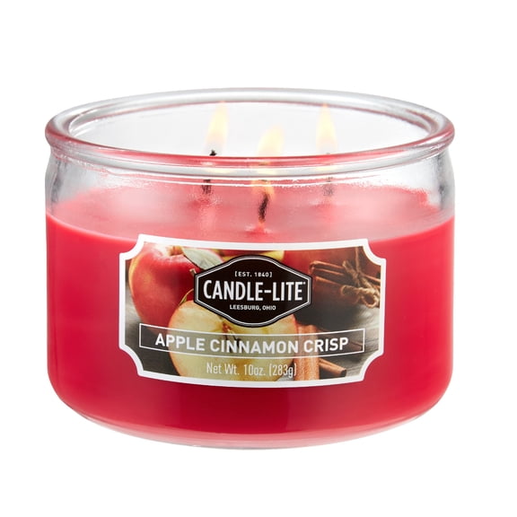 Candle-lite Scented Candles, Apple Cinnamon Crisp Fragrance, One 10 oz. Three Wick Aromatherapy Candle with 20-40 Hours of Burn Time, Red Color