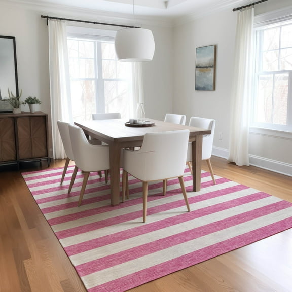 Addison Rugs Chantille Indoor/Outdoor Transitional Stripes Pink Washable Rectangle Rug, 3' x 5'
