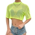 thumbnail image 2 of Femmes Été Fluorescent Tee O Cou Filet Transparent Crop Top Décontracté en Vrac T-shirt, 2 of 5