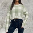 thumbnail image 2 of UAMVSH Cropped Sweaters for Women Fashion Plaid Graphic Classic Pullover Oversized Long Sleeve Knitted Tops Lightweight Sweaters(X-Large,Green), 2 of 3