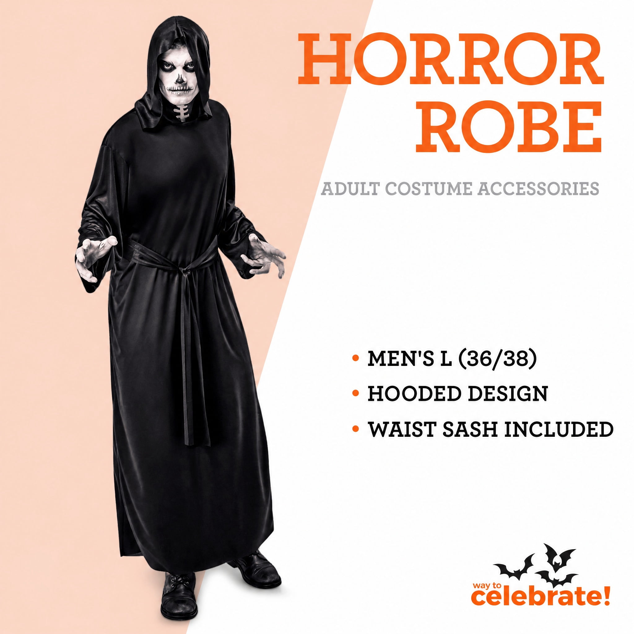 Horror Robe Costume Accessory for Adults, Black, L (36/38), Halloween by Way To Celebrate