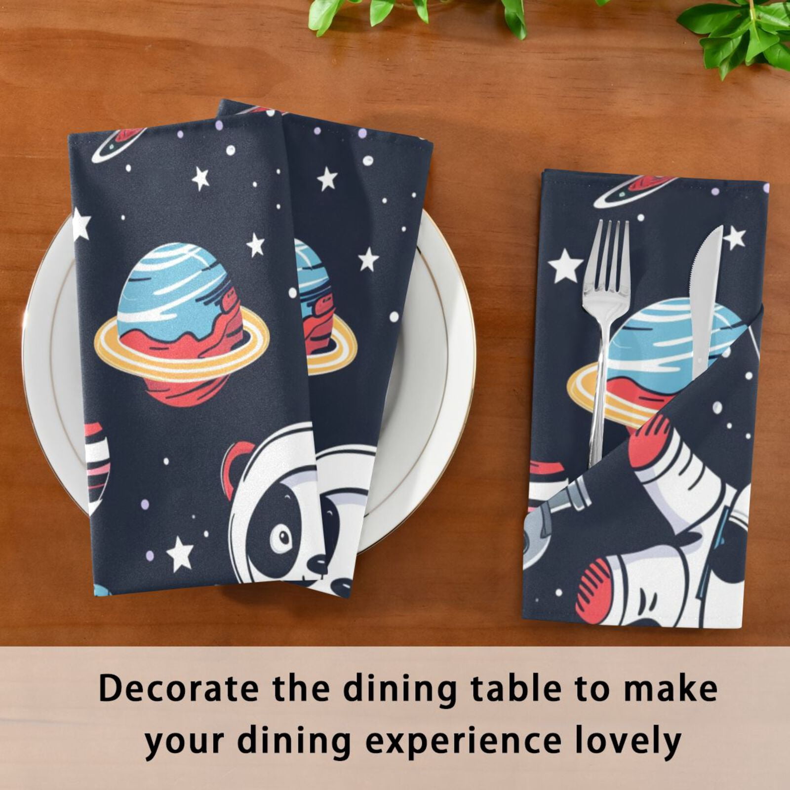 JSTEL Astronaut Panda Planet Cloth Napkins Set of 6, 20x20 Inch Washable and Reusable Napkin for Decoupage Dinner Party Everyday Use
