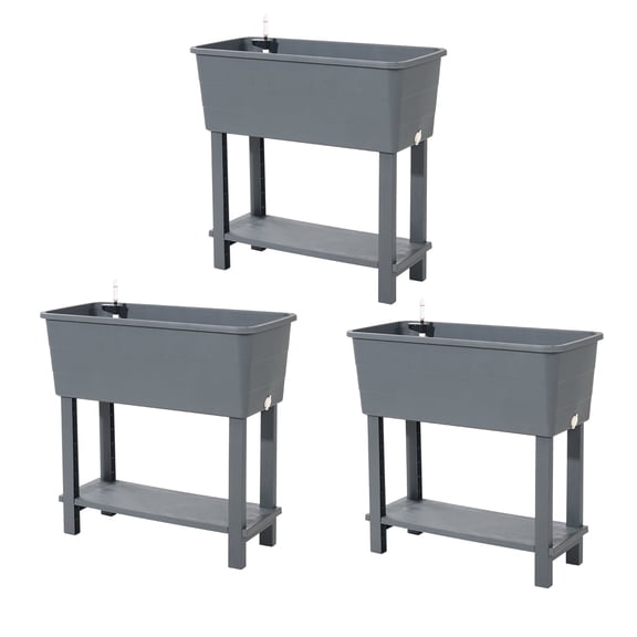 BPS Outdoor Raised Garden Bed, Set of 3 Self-Watering Elevated Planter Box with Legs - Gray