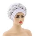 thumbnail image 2 of Turbans for Women, Audhol Fashion Women Beading Braid Hat Muslim Ruffle Cancer Beanie Wrap Cap Sleep Caps Satin Lined Hair Bonnets Head Wraps for Black Women White One Size, 2 of 2