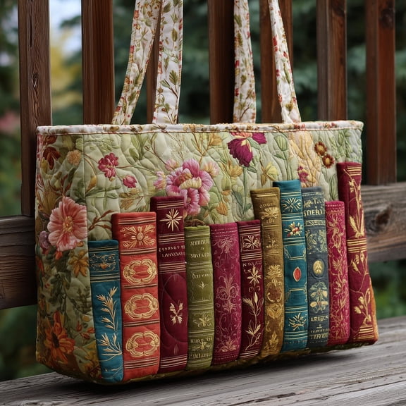 Vintage Bookworm Quilted Tote Bag