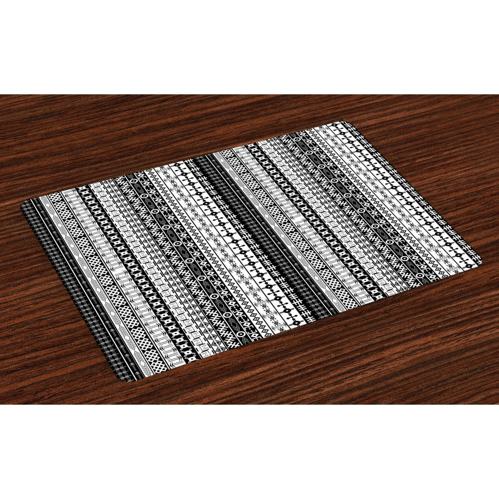 Primitive Placemats Set of 4 Black and White African Tribal Motifs