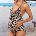 thumbnail image 4 of Halter V-Neck Backless Sexy Maternity Monokini Ruffle Decor Leopard Print One-Piece Swimwear for Swimming Pool, 4 of 6