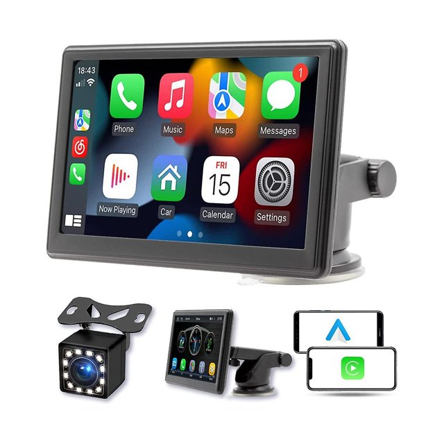 Soporte inalámbrico portátil para tablero de pantalla Carplay, pantalla táctil de 7 pulgadas, estéreo para coche, Bluetooth, radio FM para coche, color negro