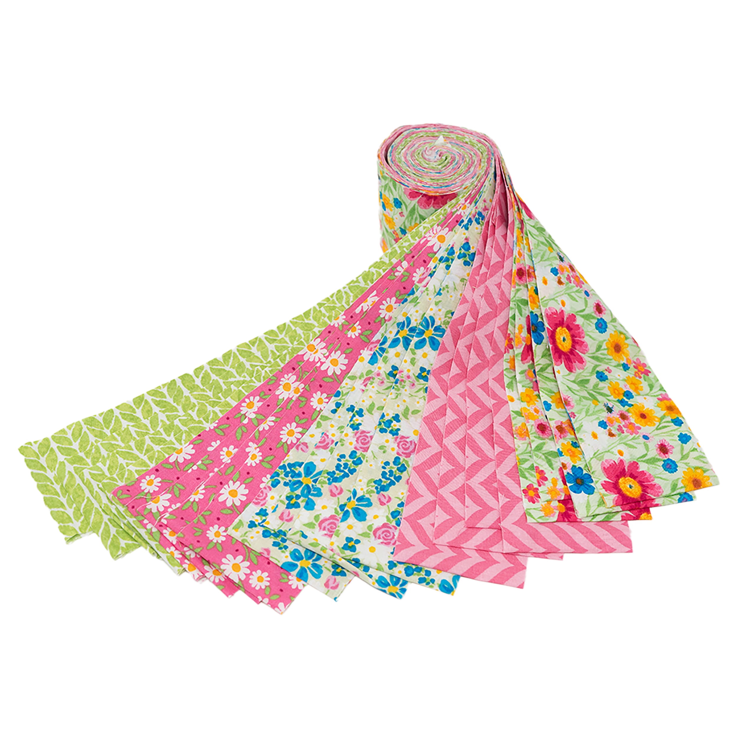 Singer Fabric 100% Cotton, Jelly Roll 2.5''X 42'', Pink Green Spring 20 Pieces