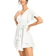 thumbnail image 6 of Aiyino Women's Dress Deep V-Neck Short Sleeve Waist Tie Ruffle Mini Swing Skater Dresses,White, 6 of 9