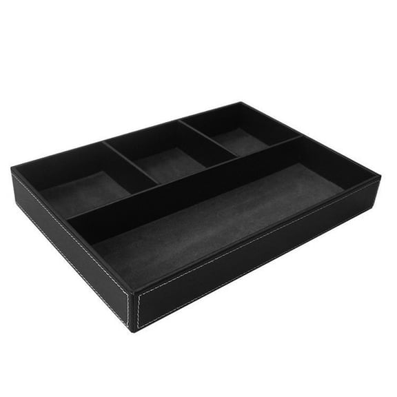 Black Leather Drawer Organizer Tray, Multi Compartment Divided Storage Box for Jewelry Stationery Small Sundries, 11.81×7.87×1.57in