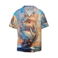 thumbnail image 2 of Lsque Sailing Ship Ocean Sunset print Men's Cuban Collar Short Sleeve Shirt Summer Beachwear Casual Button Down Fashionable Vacation Leisure Shirt-Small, 2 of 7