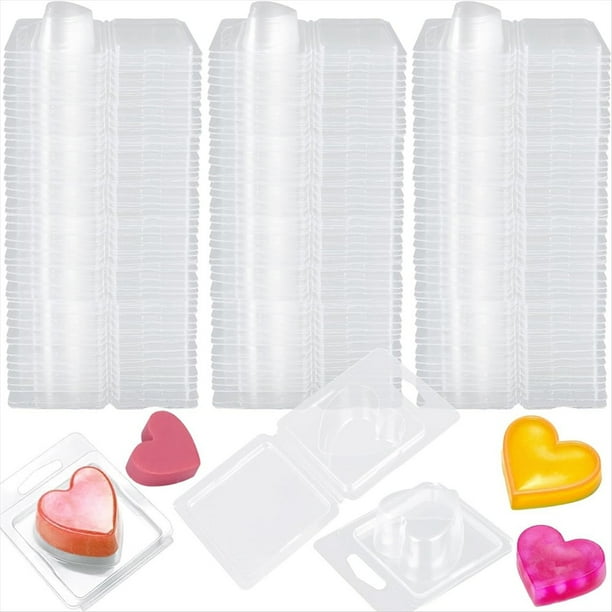 Paquete de 150 Contenedores para Derretir,Juego para Derretir Plástico 1,3 Oz para Derretir ,Tapa Abatible Transparente,Vela Derretida Vacía, Forma de Corazón