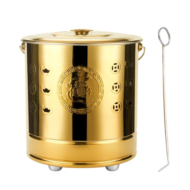 Barril para quemar, cubo para quemar, cuenco para fuego, jaula para quemar residuos domésticos de jardín Oro M