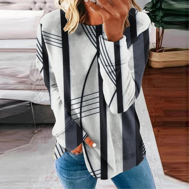 ICHUANYI Liquidación Mujer Cuello Redondo Moda Casual Manga Larga Estampado Sudadera Tops Blusa ICHUANYI WER202308252643
